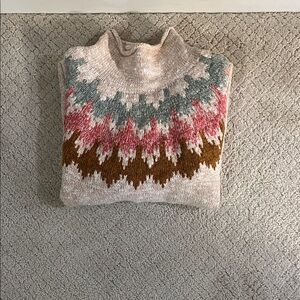 L.L.Bean Fair Isle Turtleneck Sweater Small Petite Nordic Cozy Winter Knit